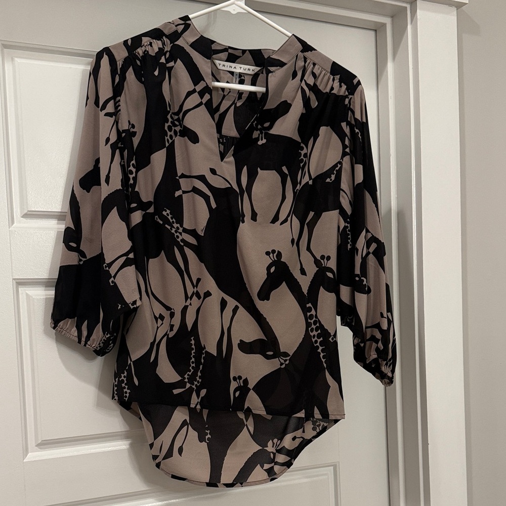 Trina Turk Giraffe Print Blouse - Black and Tan